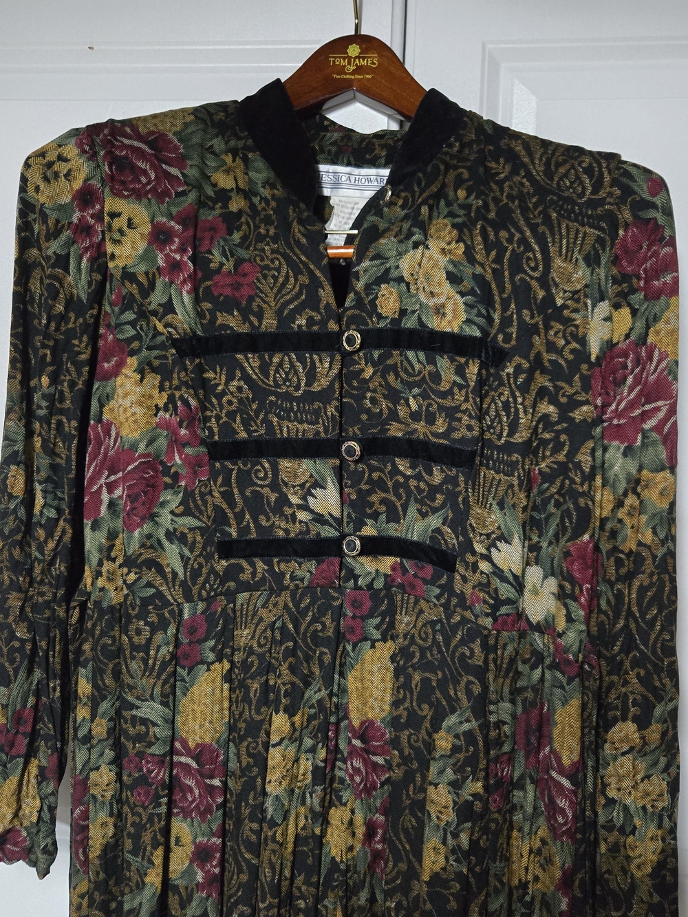 Jessica Howard Black Dress with Burgundy and Mustard Floral Print
